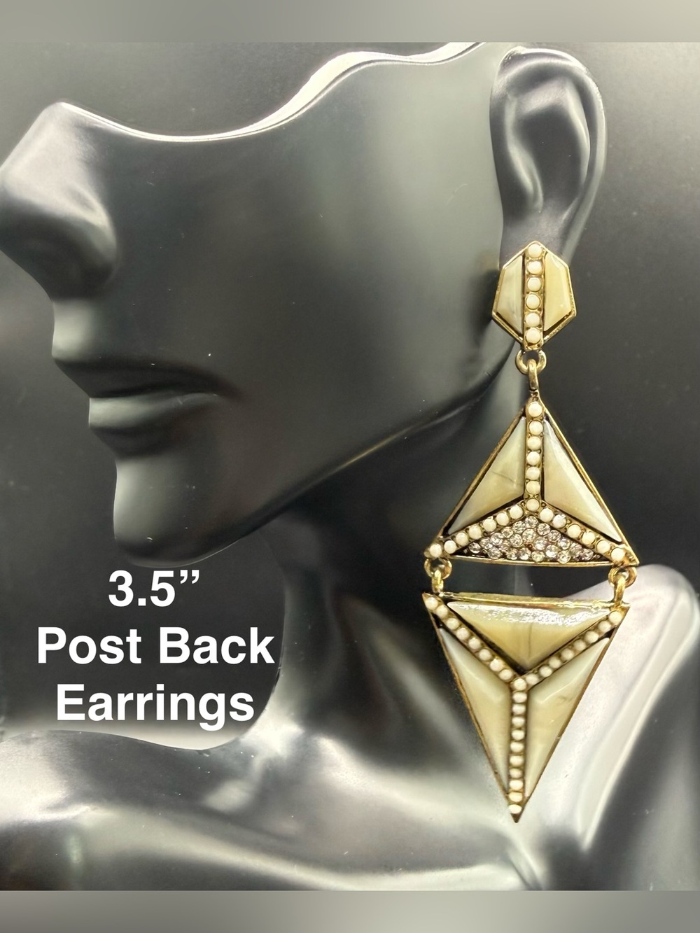 Gold and Cream Statement Drop Earrings - Geometric Design